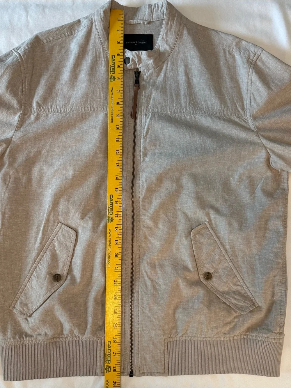 Banana Republic Mens Linen Blend Bomber Jacket Large Sand Castle Tan Zip